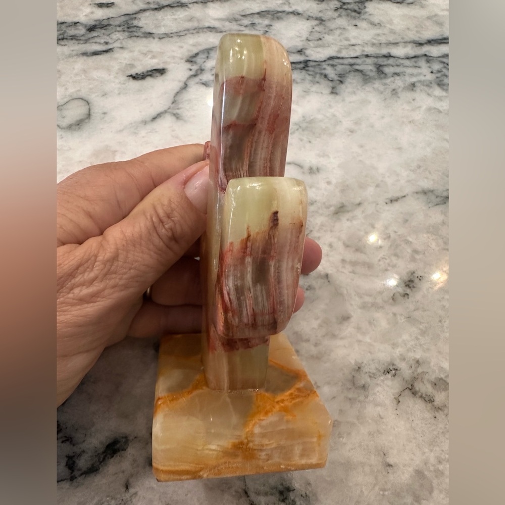 Mini Southwestern Curved Onyx Stone Cactus Figurine with Onyx base - Picture 9 of 10